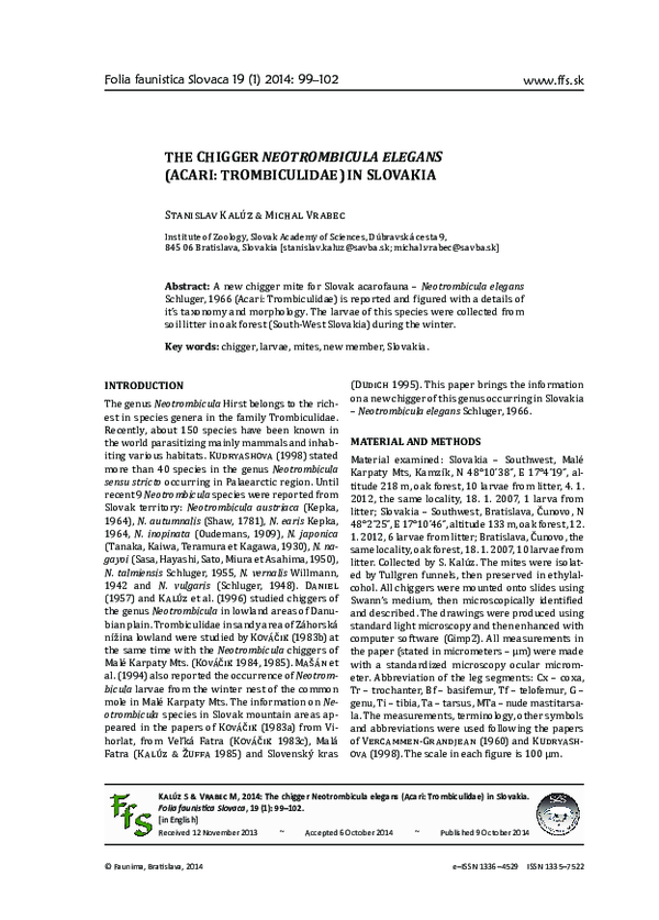 (PDF) The chigger Neotrombicula elega Ns (AcAri: Trombiculid Ae) in ...