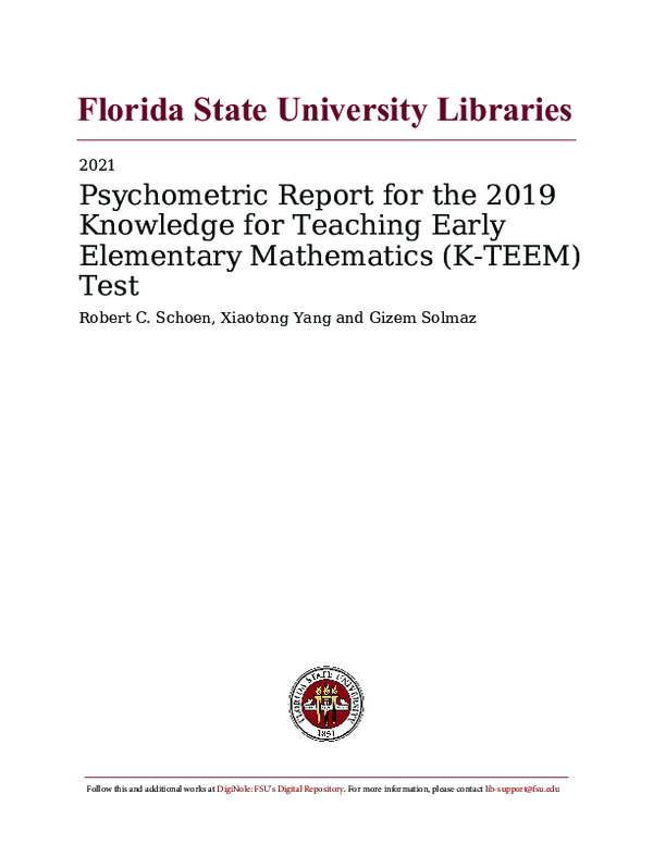 (PDF) Psychometric Report for the 2019 Knowledge for Teaching Early ...