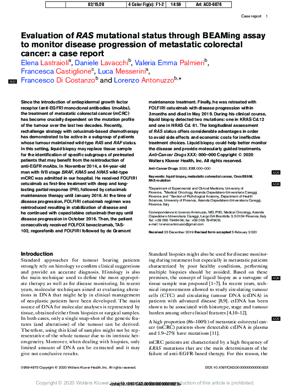 (PDF) Evaluation of RAS mutational status through BEAMing assay to ...