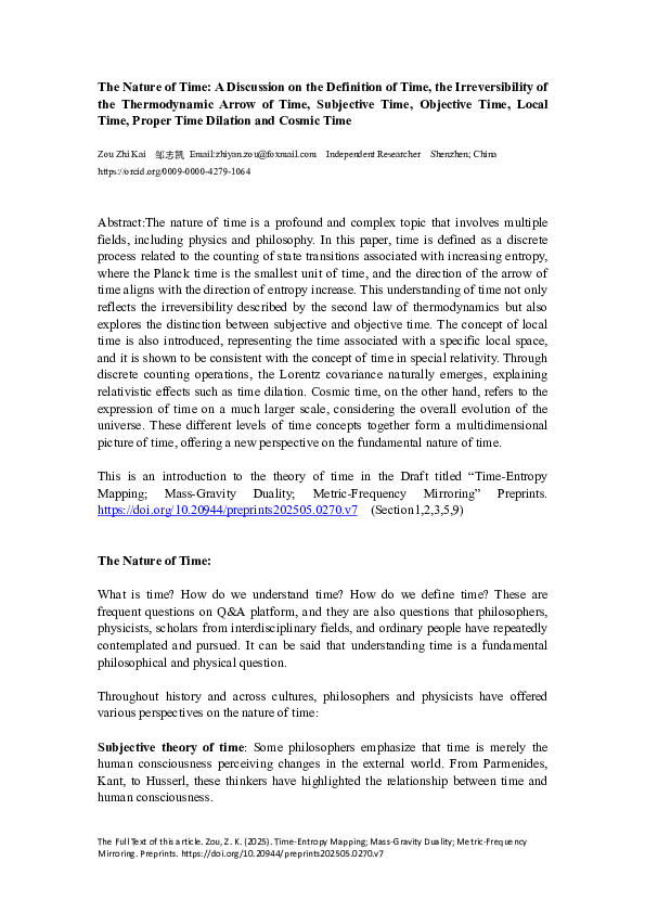 (PDF) The Nature of Time: Irreversible Thermodynamic Time; Subjective ...