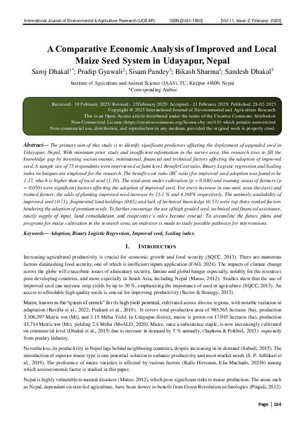 (PDF) A Comparative Economic Analysis of Improved and Local Maize Seed ...
