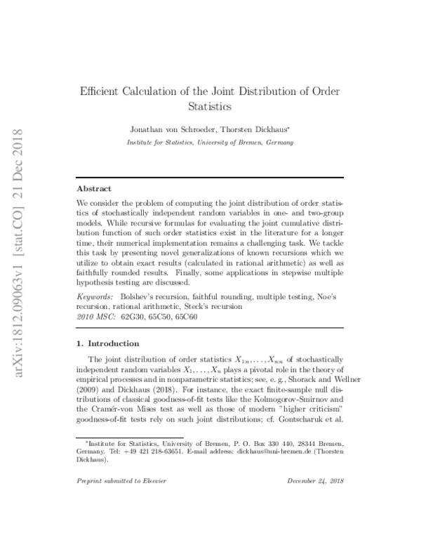 (PDF) Efficient Calculation of the Joint Distribution of Order Statistics