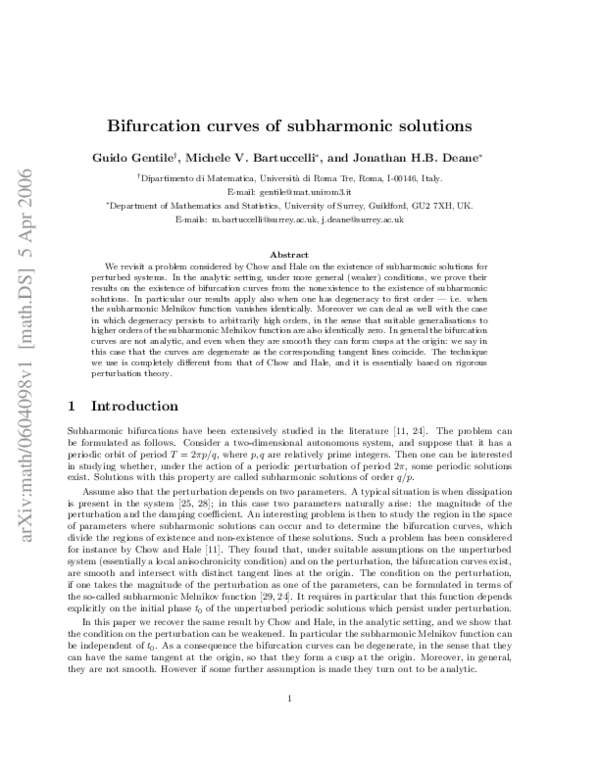 (PDF) Bifurcation curves of subharmonic solutions