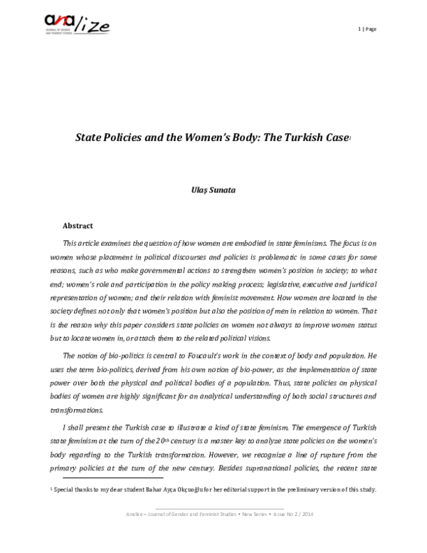 (PDF) State Policies and the Women's Body: The Turkish Case