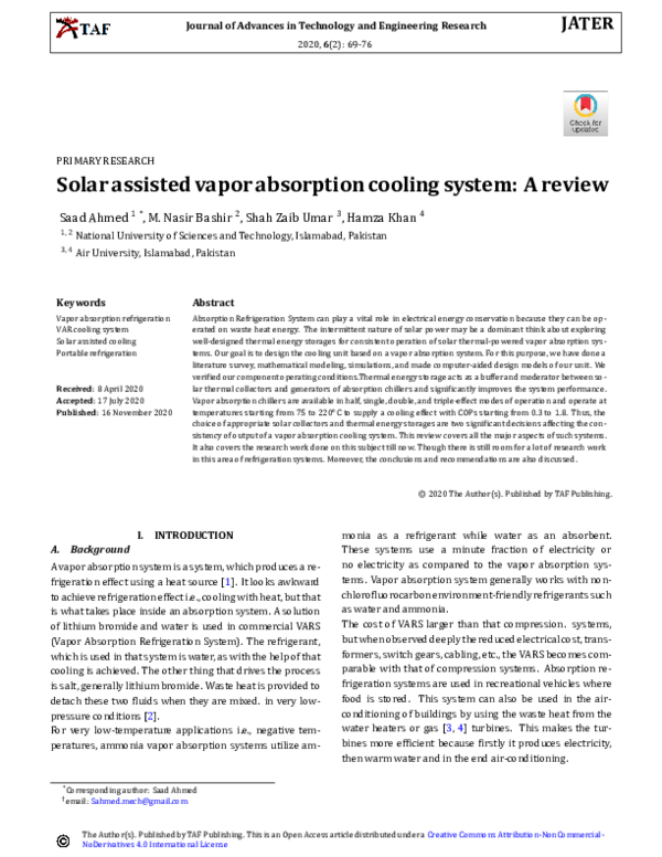 (PDF) Solar assisted vapor absorption cooling system: A review