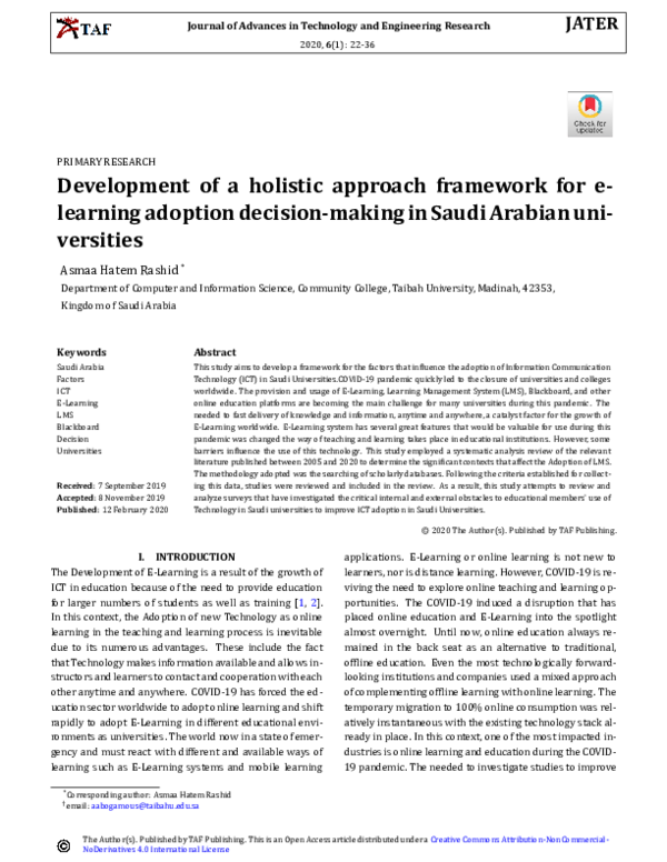 (PDF) Development of a holistic approach framework for elearning ...