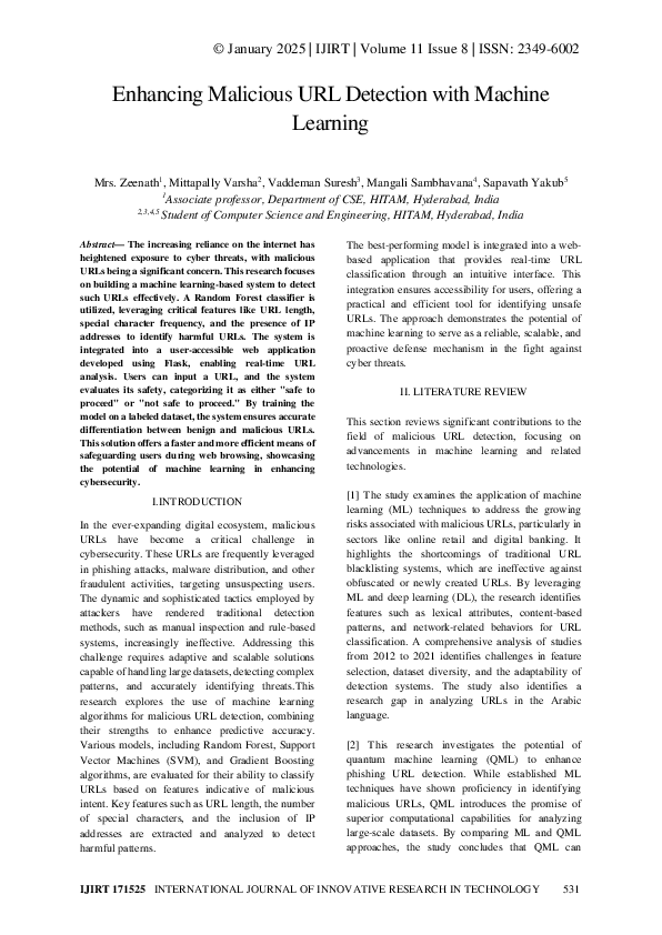 Pdf Enhancing Malicious Url Detection With Machine Learning