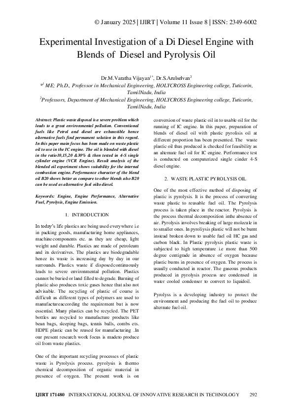 (PDF) Experimental Investigation of a Di Diesel Engine with Blends of ...