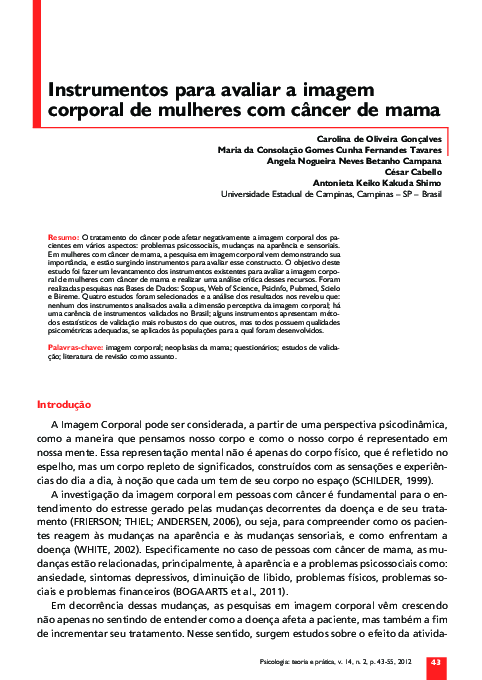 (PDF) Instruments to evaluate body image in women with breast cancer