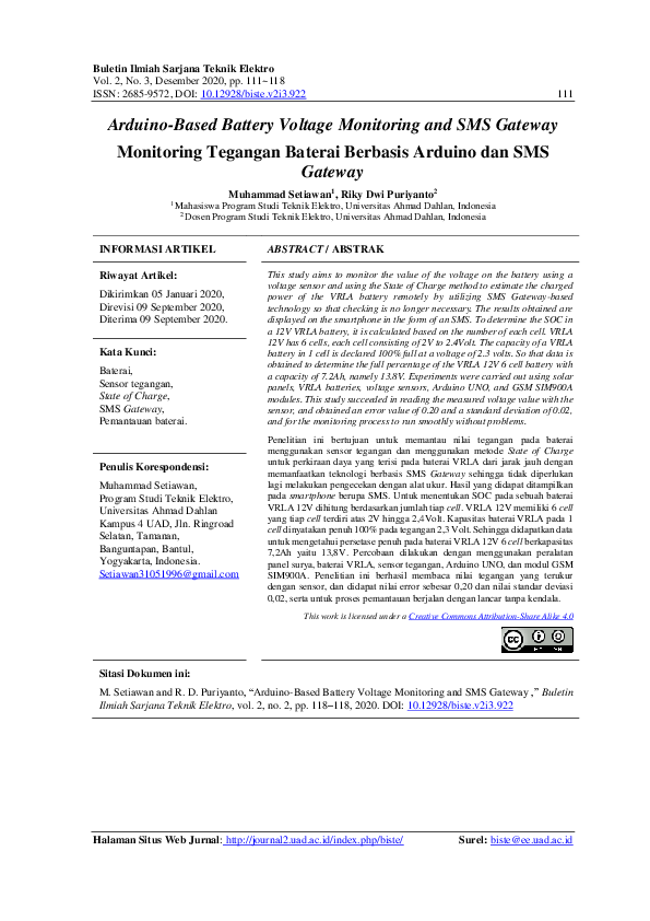 (PDF) Arduino-Based Battery Voltage Monitoring and SMS Gateway