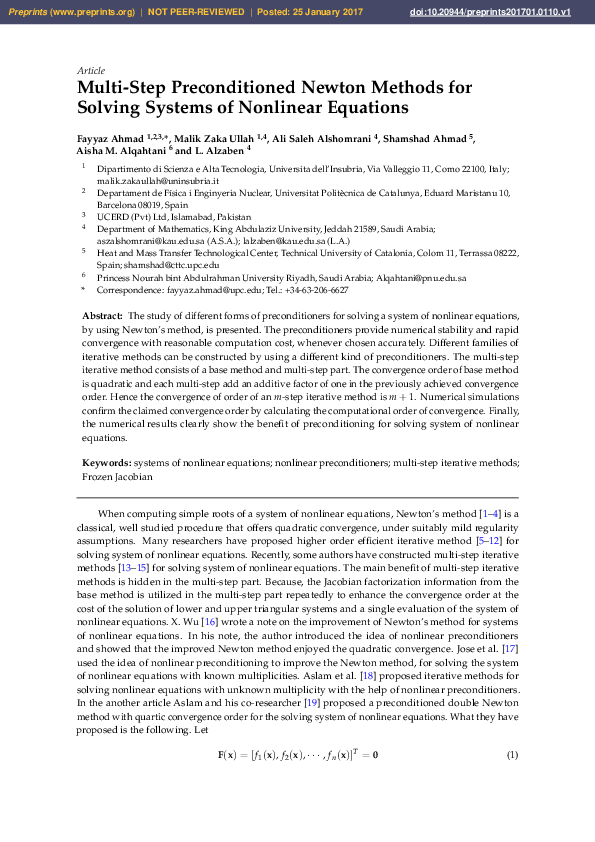 (PDF) Multi-Step Preconditioned Newton Methods for Solving Systems of ...