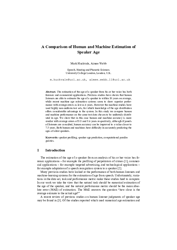 (PDF) A Comparison of Human and Machine Estimation of Speaker Age