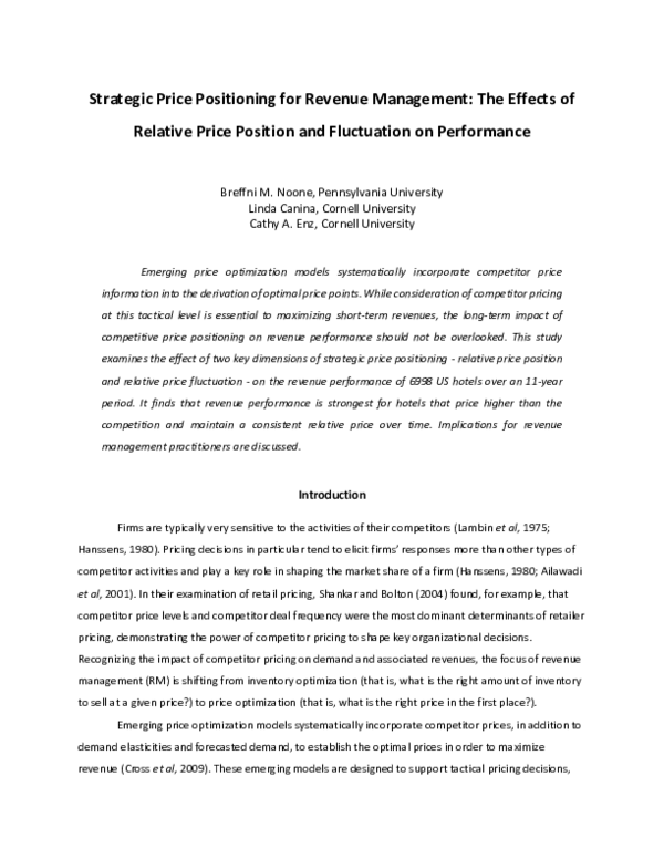 (PDF) Strategic price positioning for revenue management: The effects ...