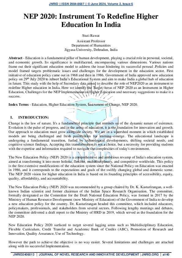 (PDF) NEP 2020: Instrument To Redefine Higher Education In India