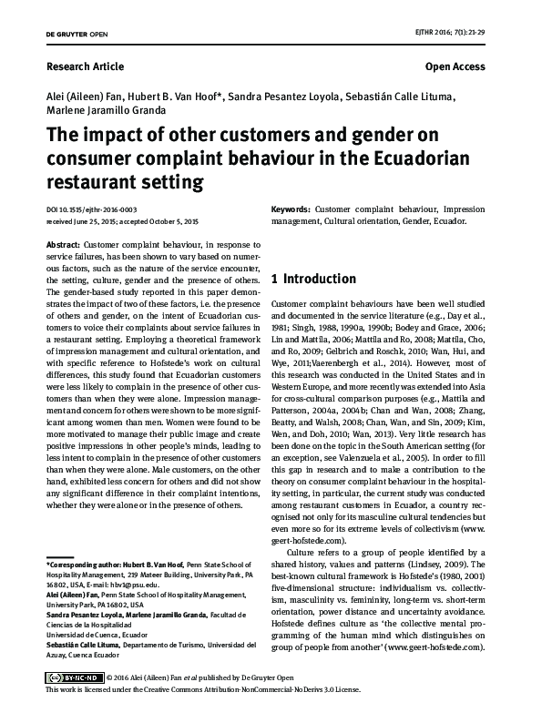 (PDF) The impact of other customers and gender on consumer complaint ...