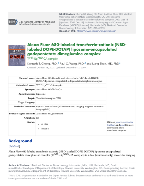 (PDF) Alexa Fluor 680-labeled transferrin-cationic (NBD-labeled DOPE ...