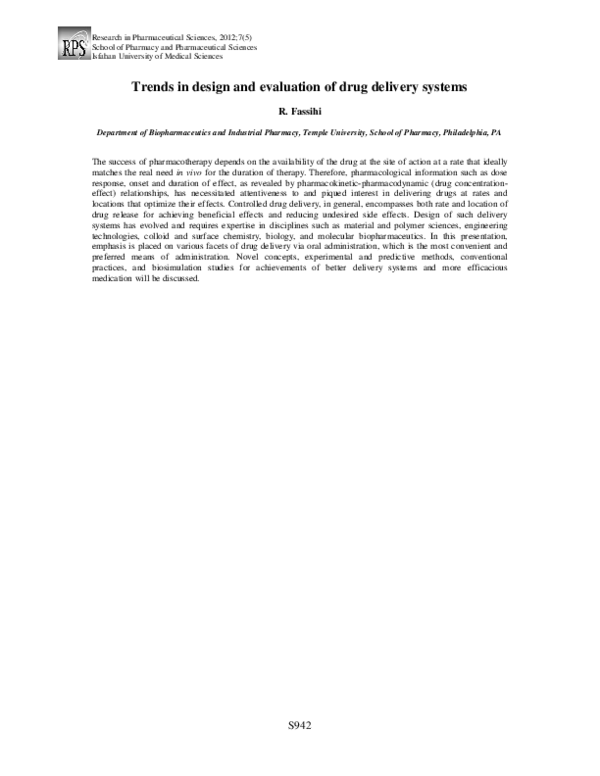 (PDF) Trends in design and evaluation of drug delivery systems