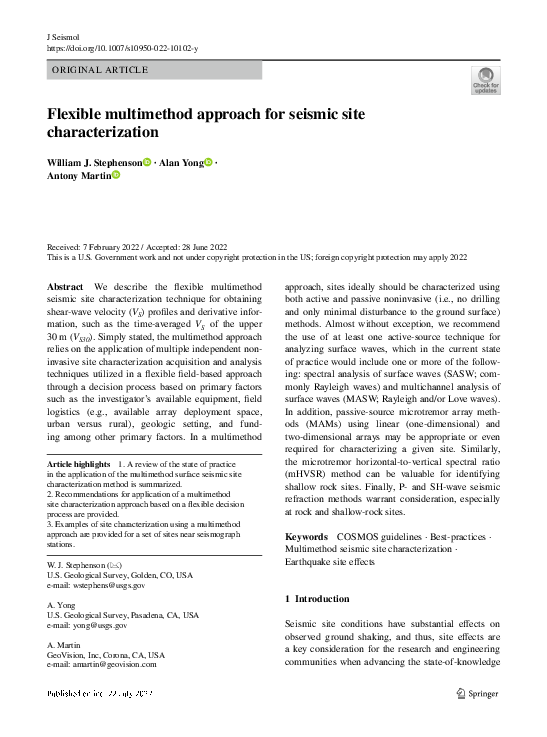 (PDF) Flexible multimethod approach for seismic site characterization