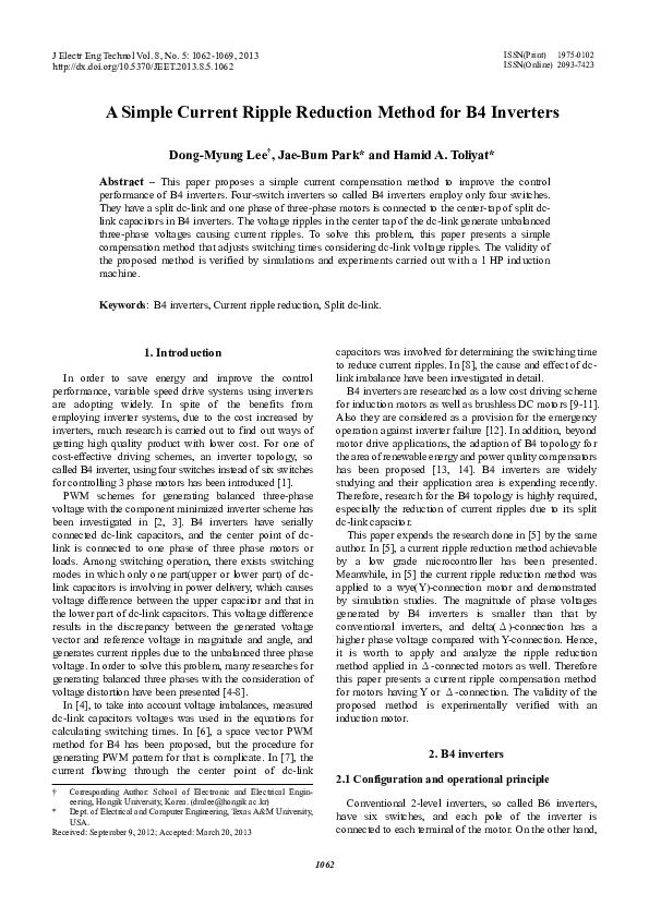 (PDF) A Simple Current Ripple Reduction Method for B4 Inverters