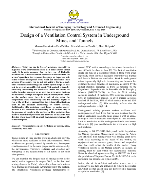 (PDF) Design of a Ventilation Control System in Underground Mines and ...