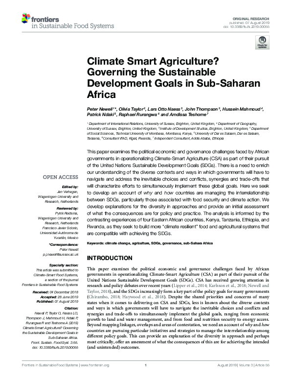(PDF) Climate Smart Agriculture? Governing the Sustainable Development ...