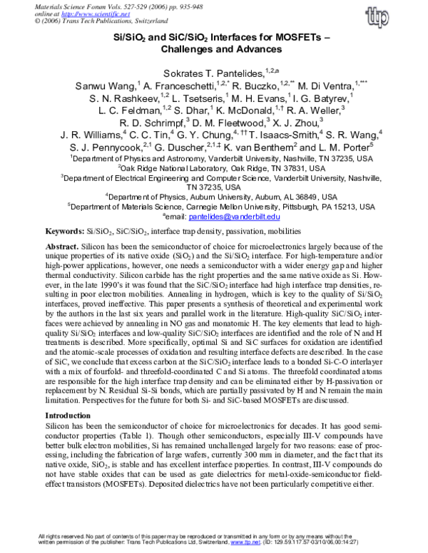 (PDF) Si/SiO2 and SiC/SiO2 Interfaces for MOSFETs – Challenges and Advances