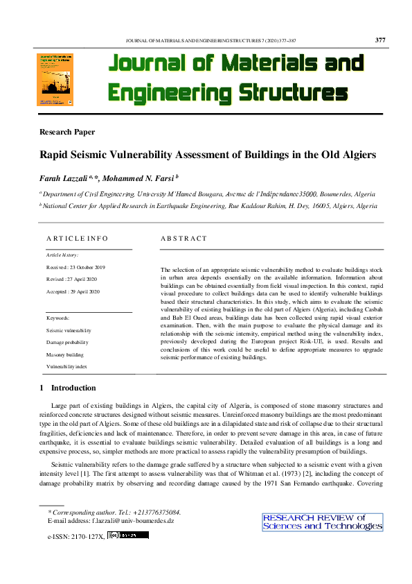 (PDF) Rapid Seismic Vulnerability Assessment of Buildings in the Old ...