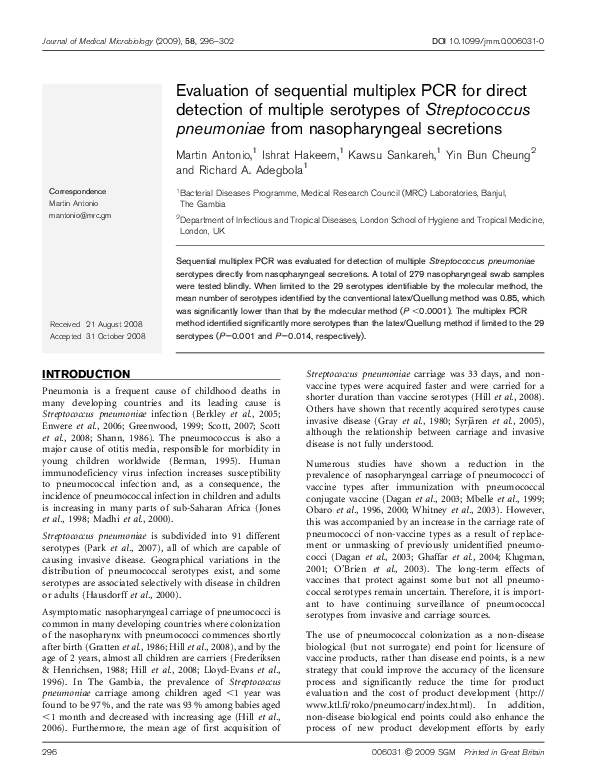 (PDF) Evaluation of sequential multiplex PCR for direct detection of ...