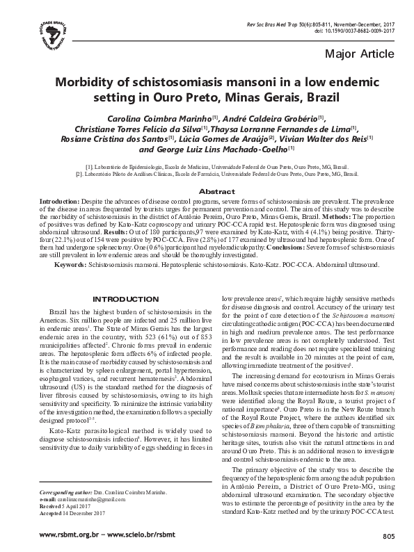 (PDF) Morbidity of schistosomiasis mansoni in a low endemic setting in ...