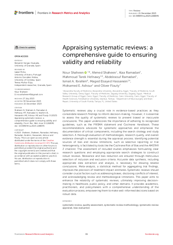 (PDF) Appraising systematic reviews: a comprehensive guide to ensuring ...