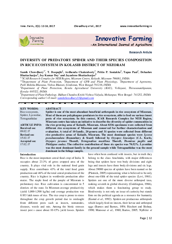 (PDF) Diversity of Predatory Spider and Their Species Composition in ...