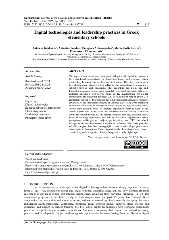 (PDF) Digital technologies and leadership practices in Greek elementary ...