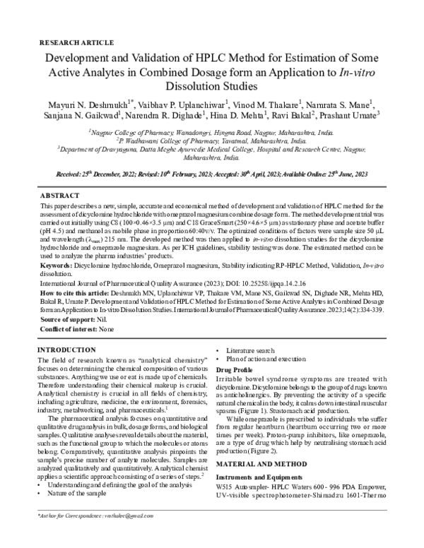 (PDF) Development and Validation of HPLC Method for Estimation of Some ...