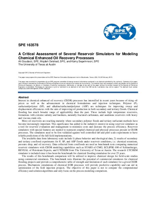 (PDF) A Critical Assessment of Several Reservoir Simulators for ...