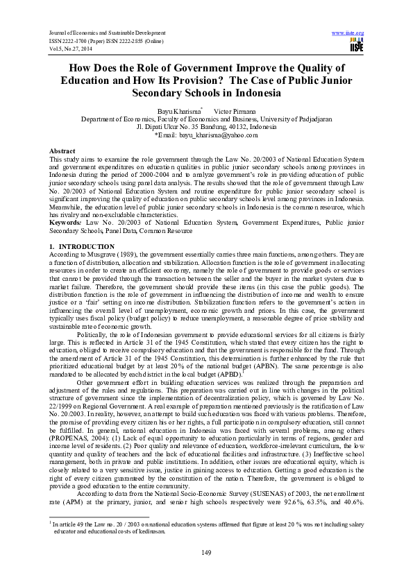 (PDF) How Does the Role of Government Improve the Quality of Education ...