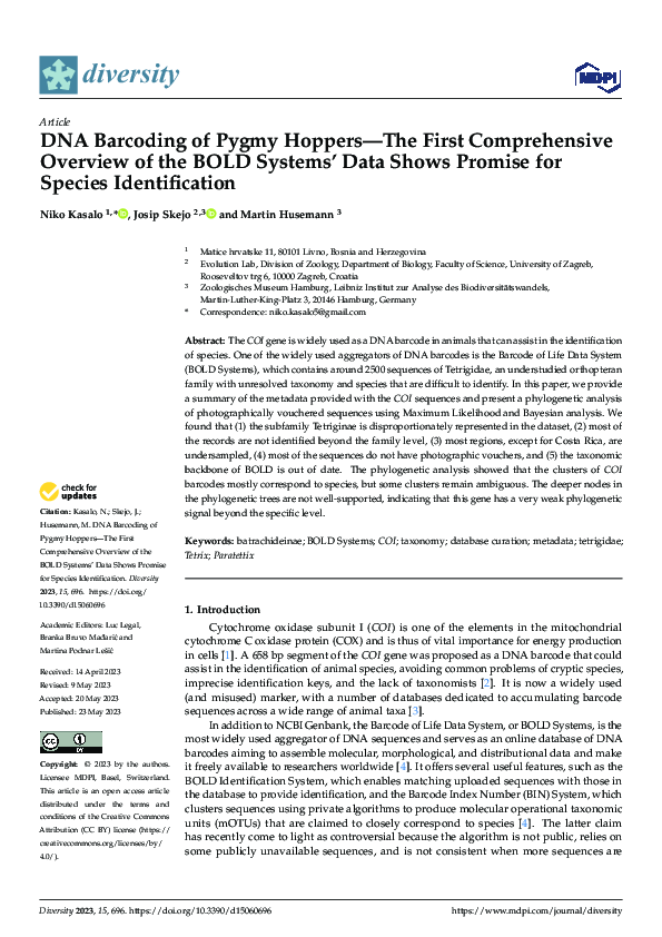 (PDF) DNA Barcoding of Pygmy Hoppers—The First Comprehensive Overview ...