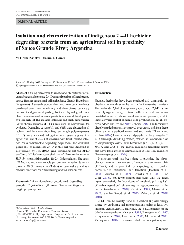 (PDF) Isolation and characterization of indigenous 2,4-D herbicide ...