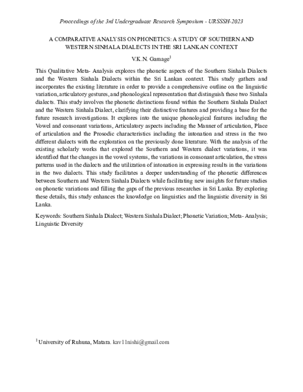 (PDF) A COMPARATIVE ANALYSIS ON PHONETICS: A STUDY OF SOUTHERN AND ...