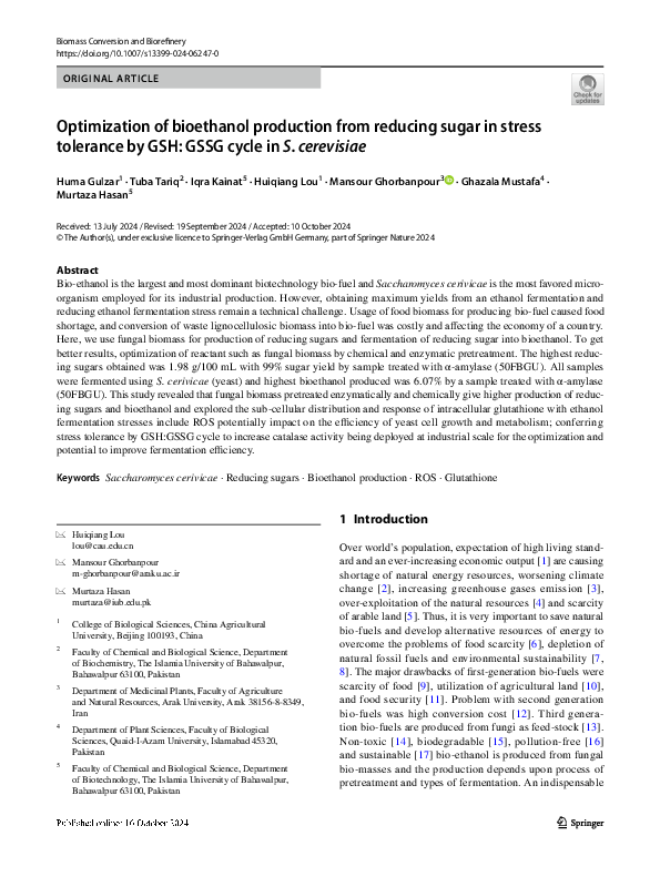 (PDF) Optimization of bioethanol production from reducing sugar in ...