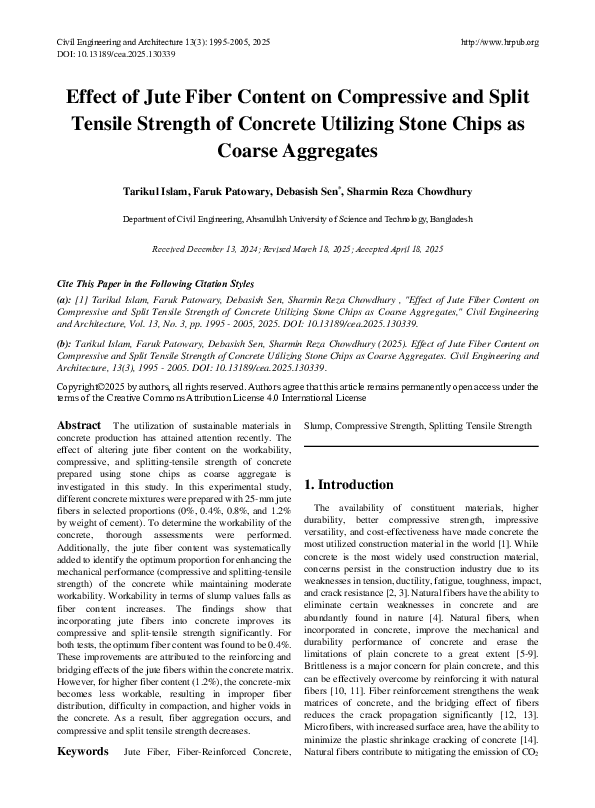 (PDF) Effect of Jute Fiber Content on Compressive and Split Tensile ...