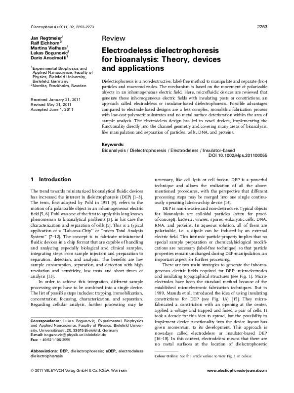 (PDF) Electrodeless dielectrophoresis for bioanalysis: Theory, devices ...