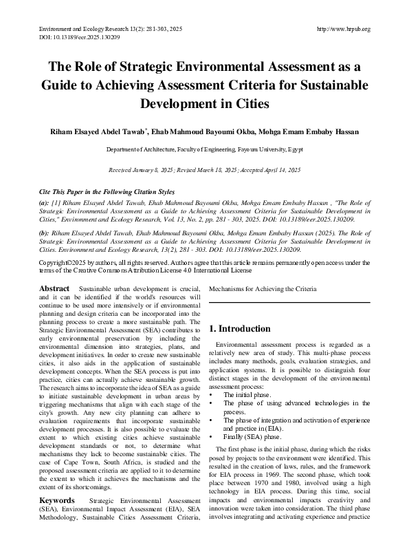 (PDF) The Role of Strategic Environmental Assessment as a Guide to ...