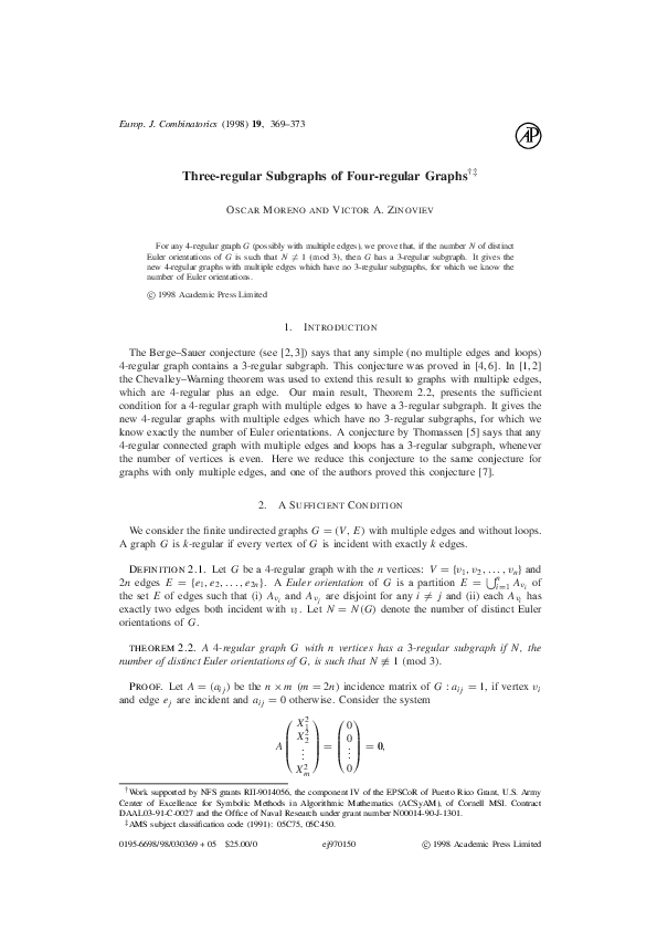 (PDF) Three-regular Subgraphs of Four-regular Graphs