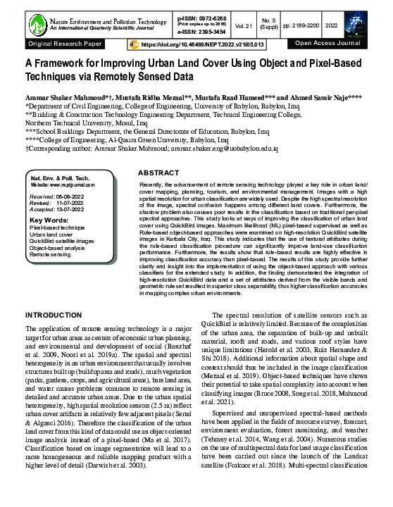 (PDF) A Framework for Improving Urban Land Cover Using Object and Pixel ...