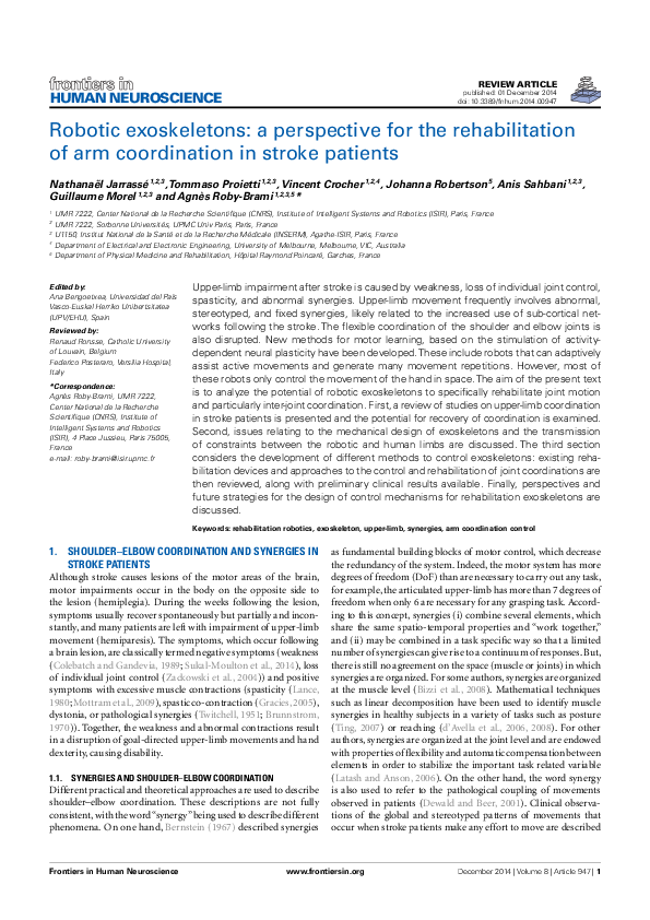 (PDF) Robotic Exoskeletons: A Perspective for the Rehabilitation of Arm ...