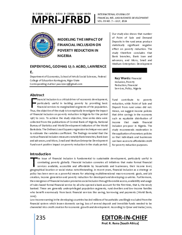 (PDF) Modeling the Impact of Financial Inclusion on Poverty Reduction ...