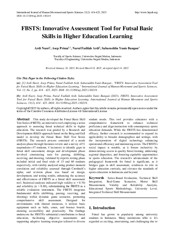(PDF) FBSTS: Innovative Assessment Tool for Futsal Basic Skills in ...