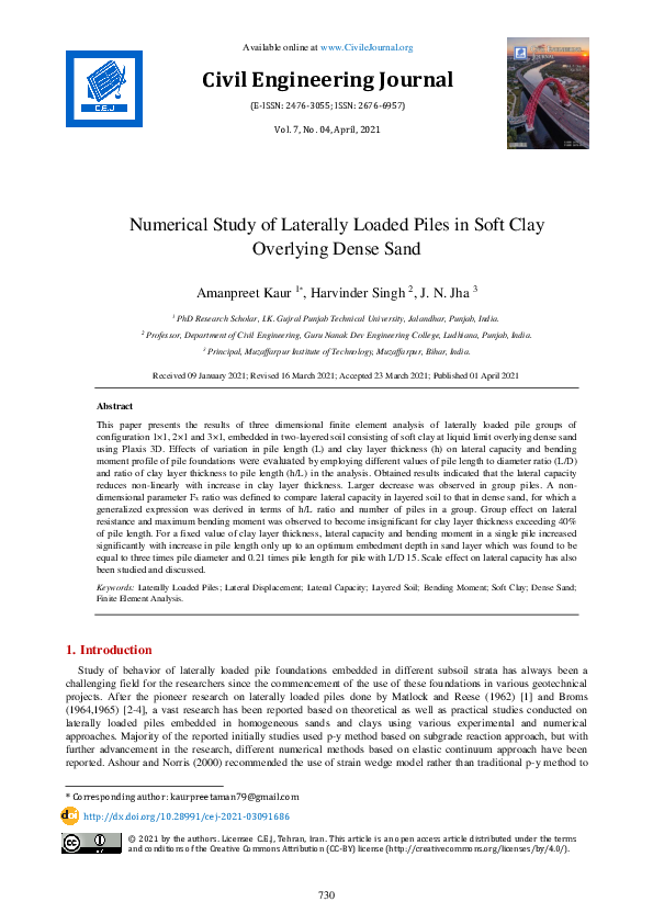 (PDF) Numerical Study of Laterally Loaded Piles in Soft Clay Overlying ...