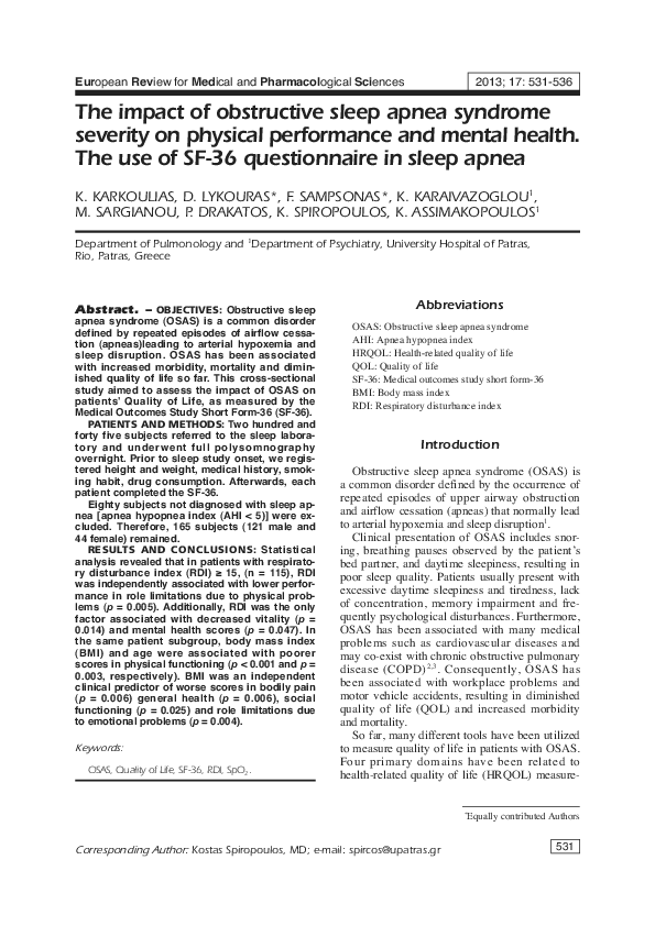 (PDF) The impact of obstructive sleep apnea syndrome severity on ...