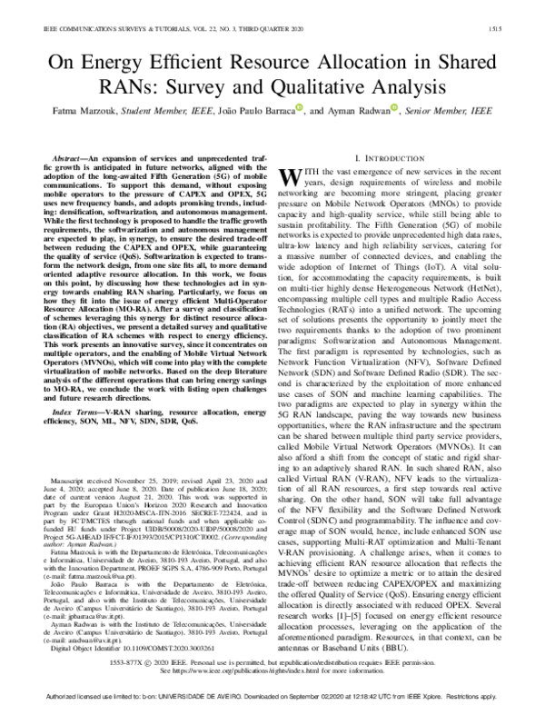 (PDF) On Energy Efficient Resource Allocation in Shared RANs: Survey ...